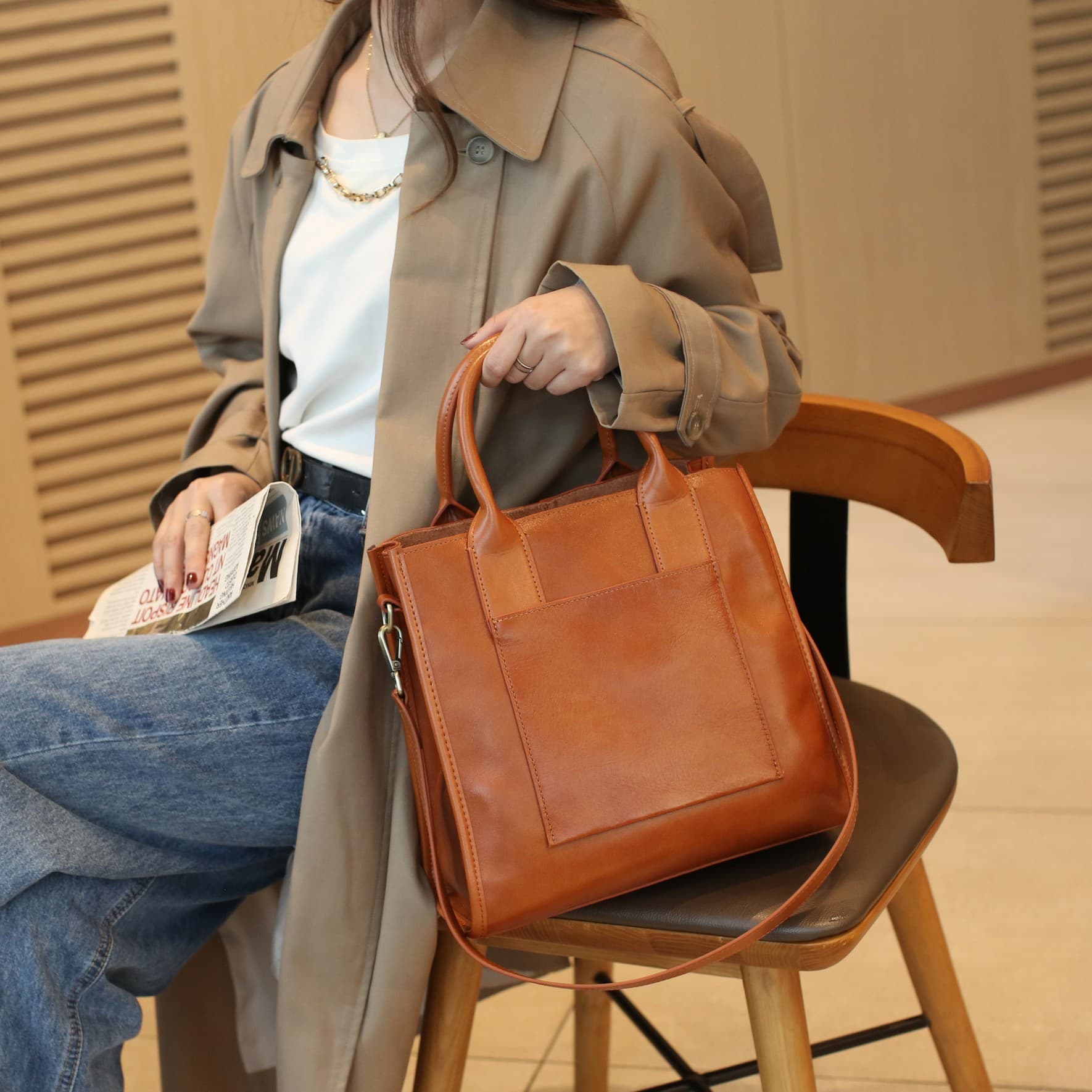 Vegan Leather Simple Vintage Shoulder Retro Handbag thumbnail 7