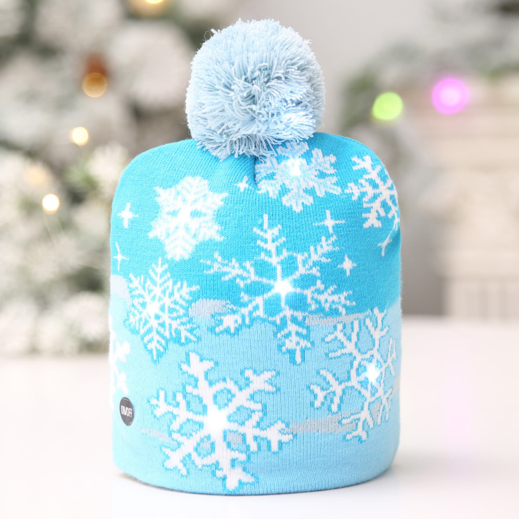 LED Christmas Kintted Beanie Cap with Pom thumbnail 6