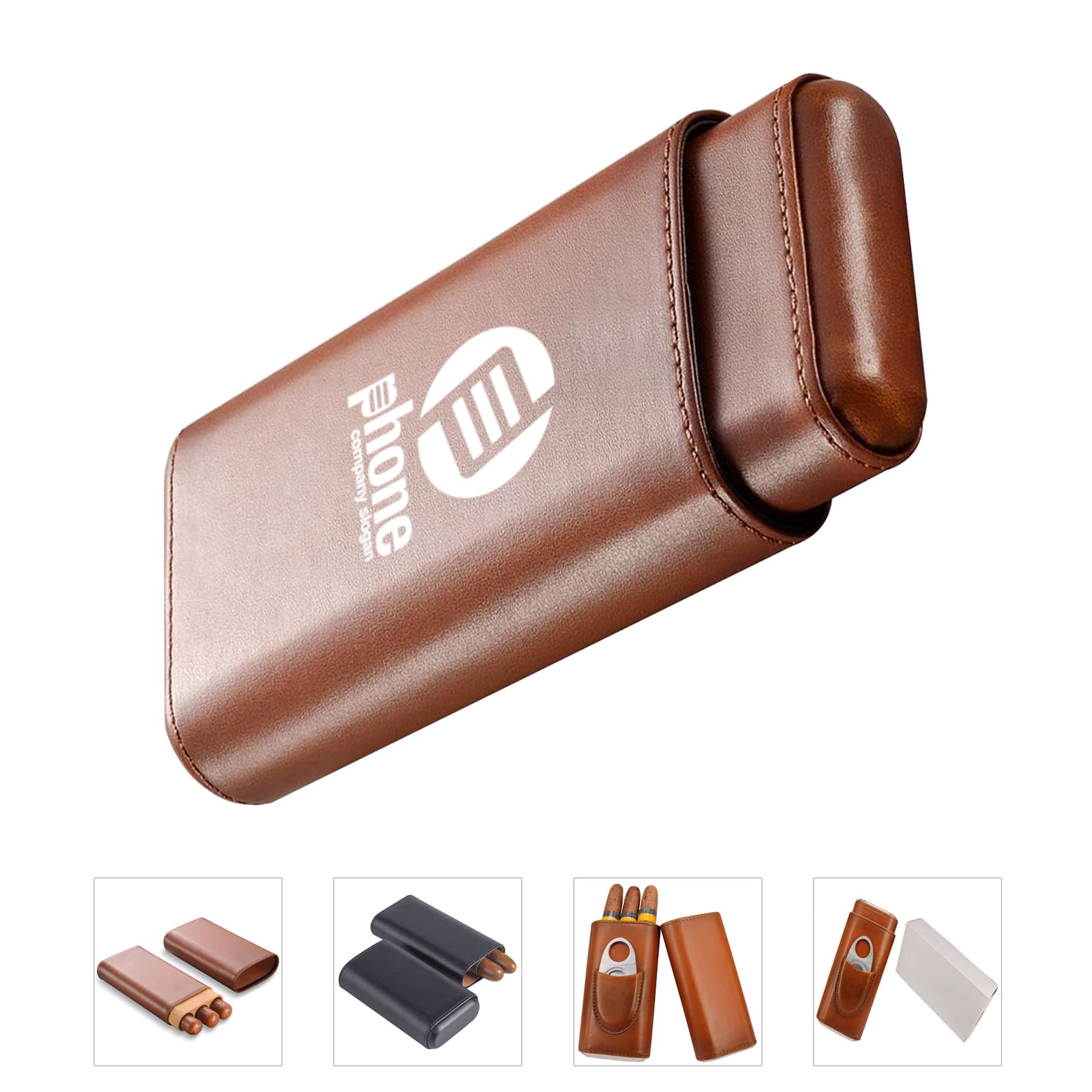 Cigar Case 3 Holder Brown Leather with Cedar Lining