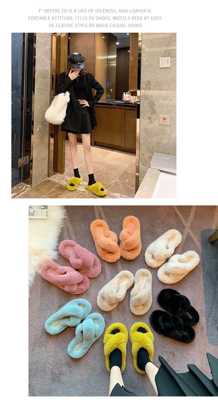 Fluffy Cross Band Slippers thumbnail 6
