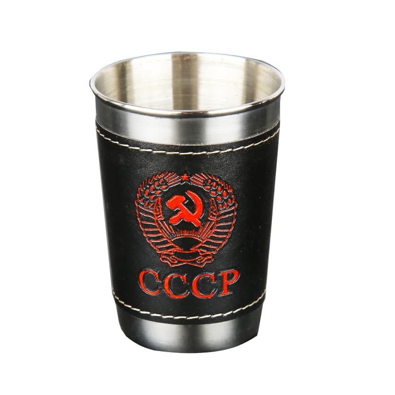 5.7oz Portable Stainless Steel Cups Set With Leather Cover thumbnail 2