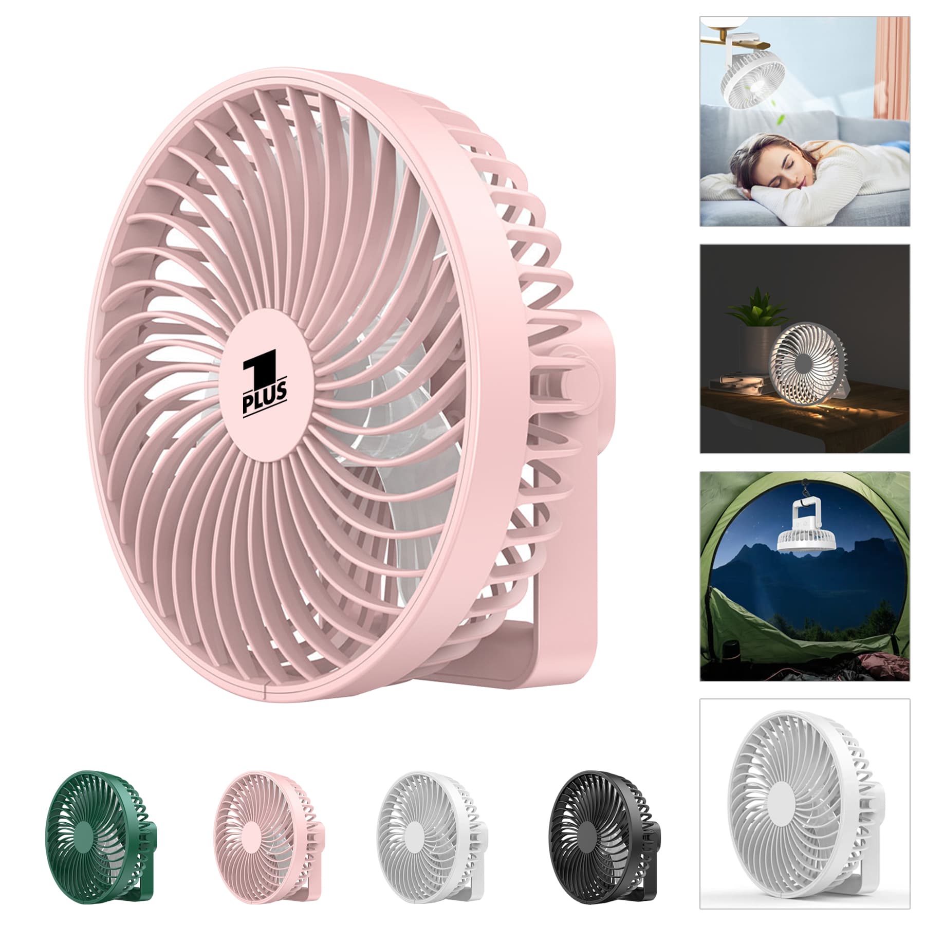 Portable Usb Camping Fan With Battery And Night Light
