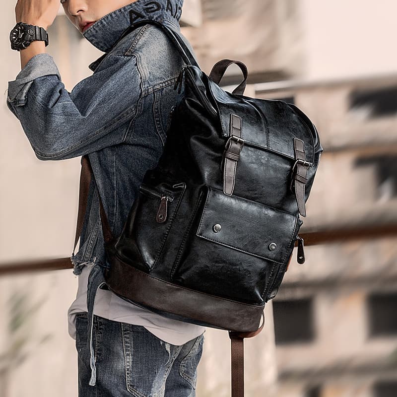 Vintage PU Leather Backpack for Men thumbnail 7