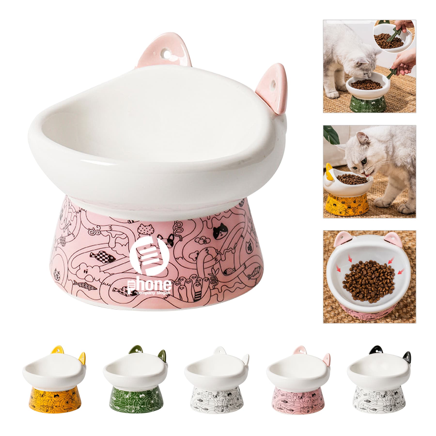Elevated Ceramic Cat Food Bowl With 2 Mixing Spoon