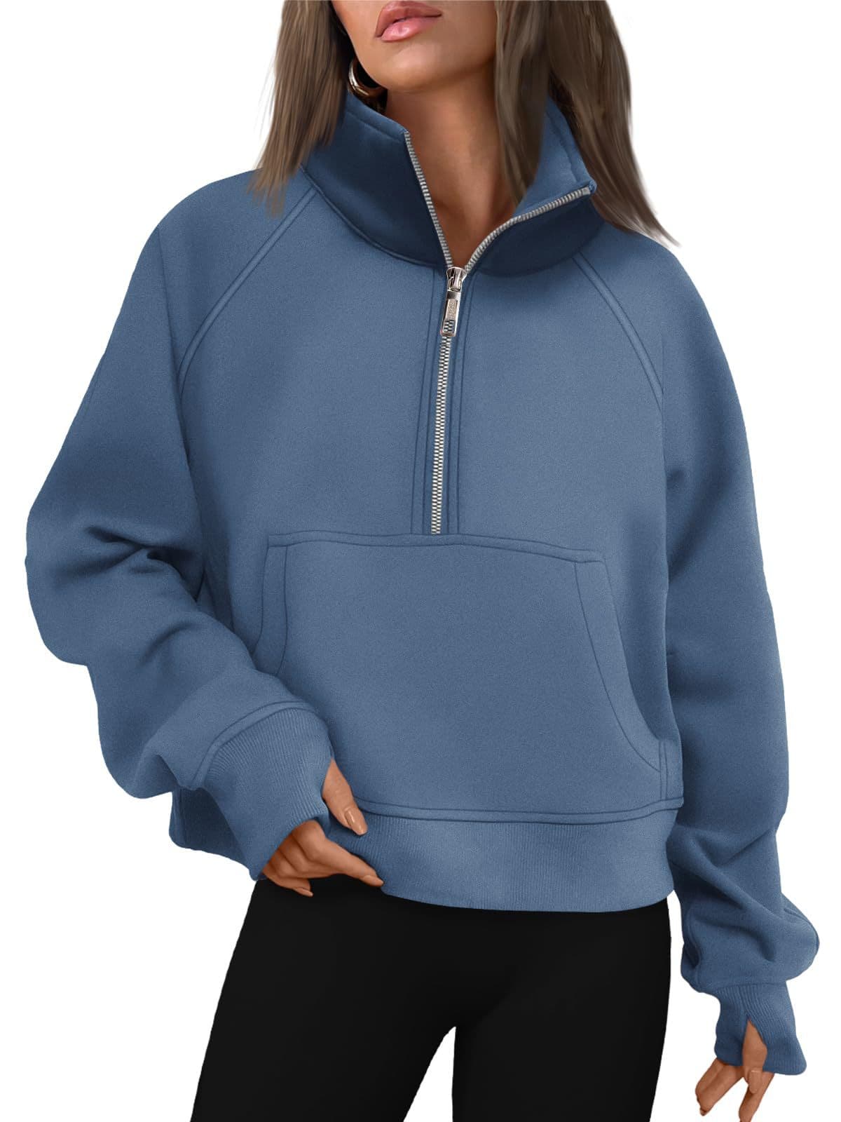 Sweatshirts Half Zip Cropped Pullover Fleece Quarter Zipper thumbnail 3