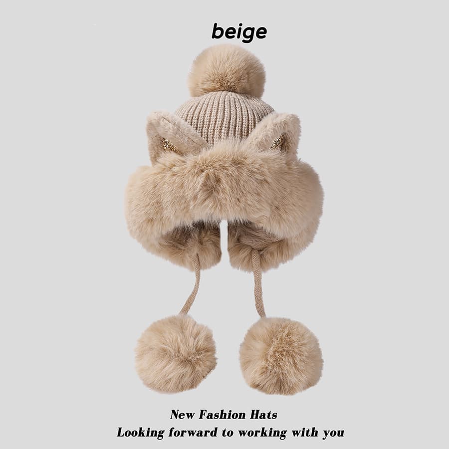 Women Winter Warm Cute Cat Ears Knitted Beanie Hat