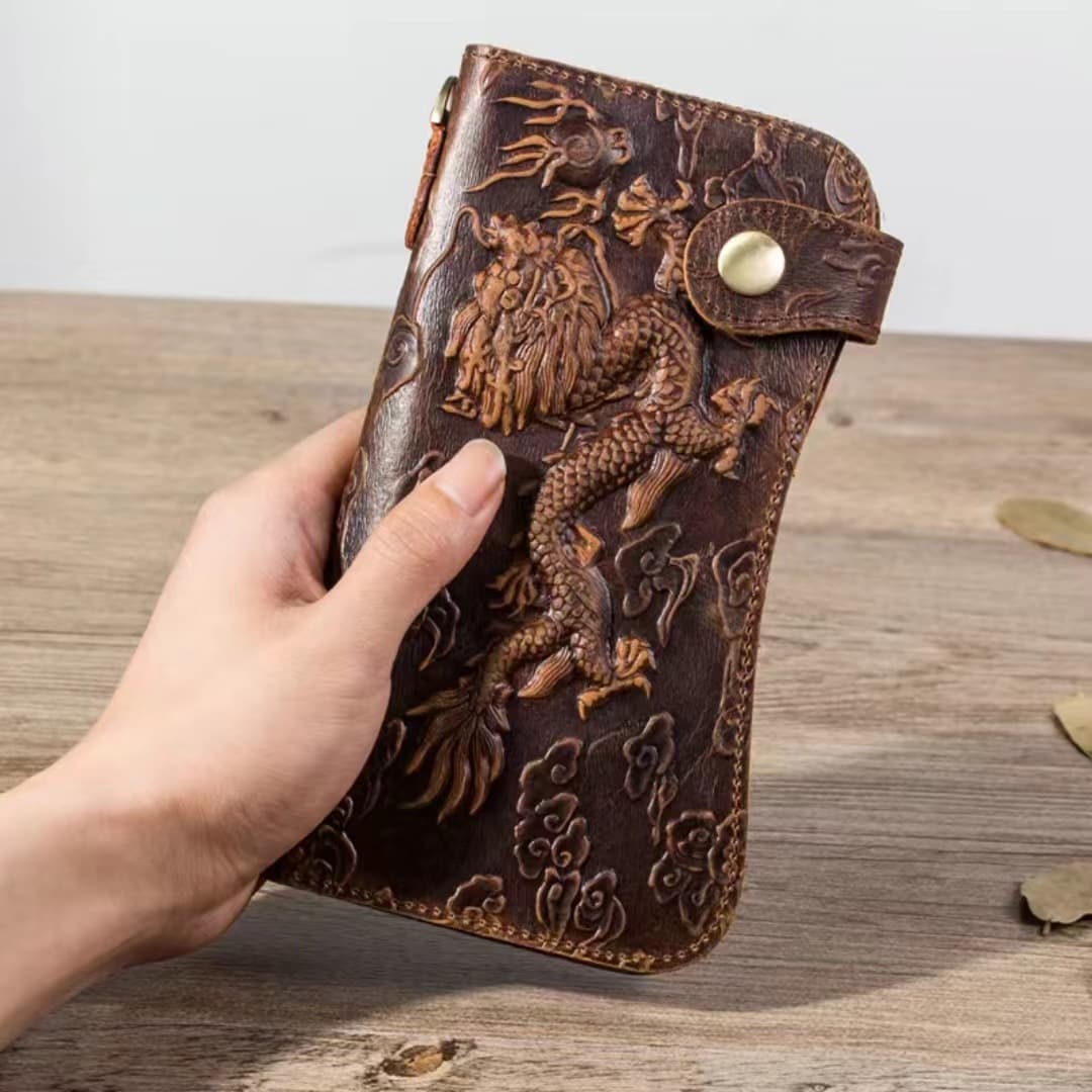 Embossed Dragon Pattern Multi Clip Leather Wallet thumbnail 5