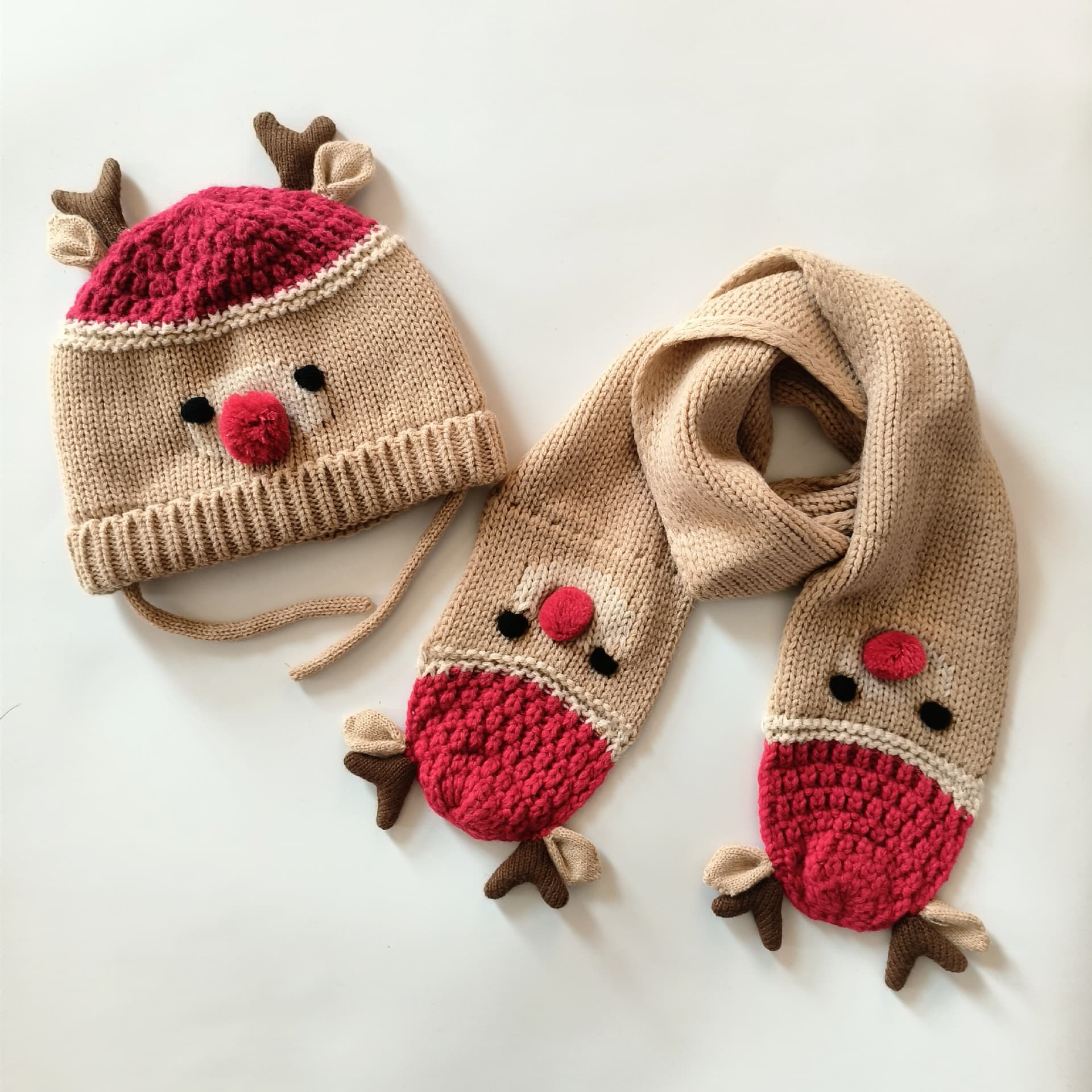 Kids Toddler Knit Elk Antlers Hat Scarf Set for Christmas thumbnail 2