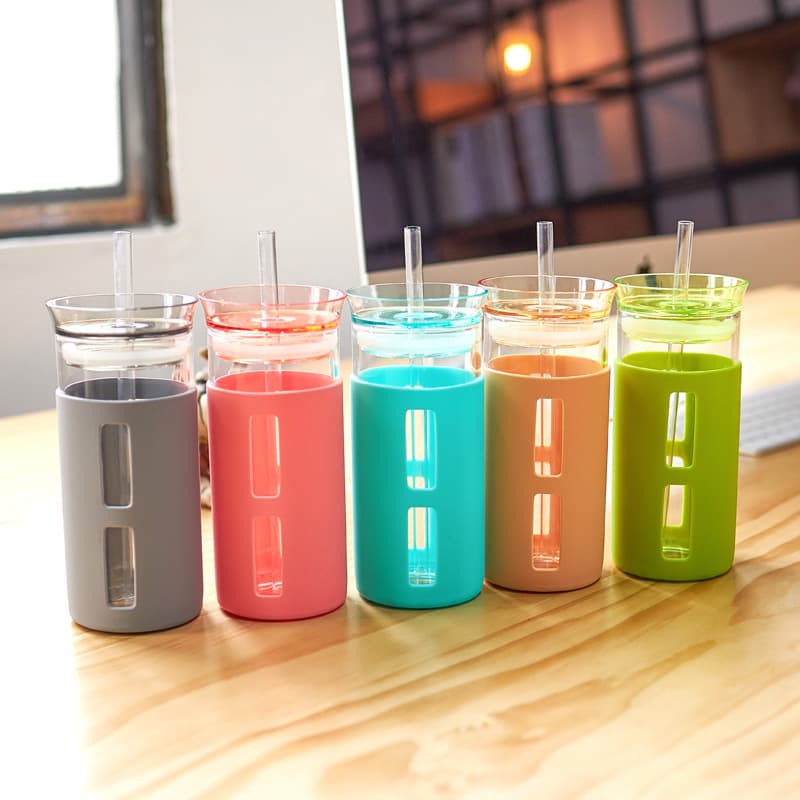 12/17Oz Glass Tumblr Coffee Cups With Straw thumbnail 3