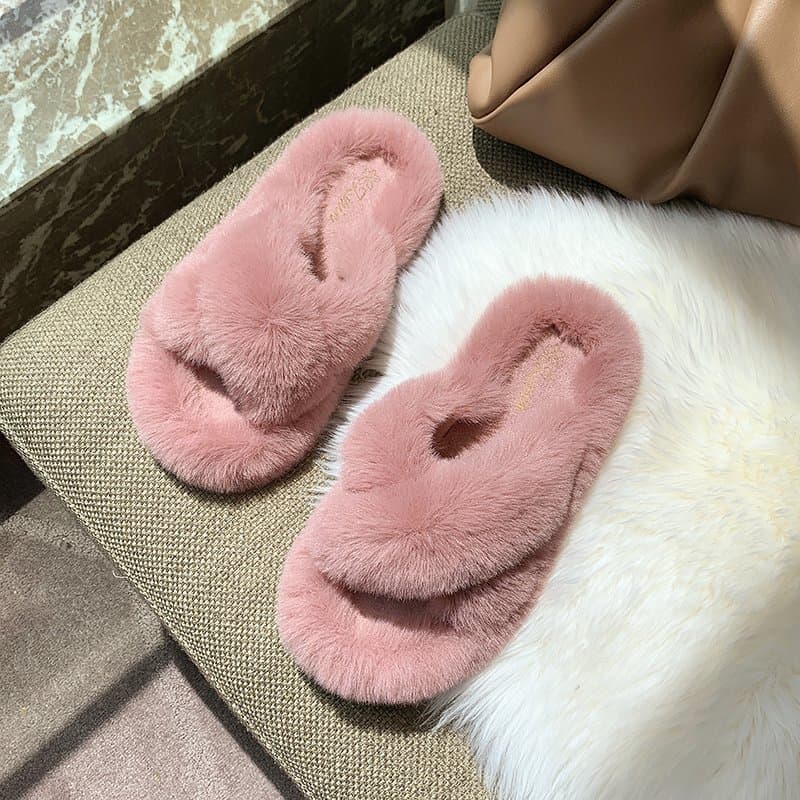 Fluffy Cross Band Slippers thumbnail 3
