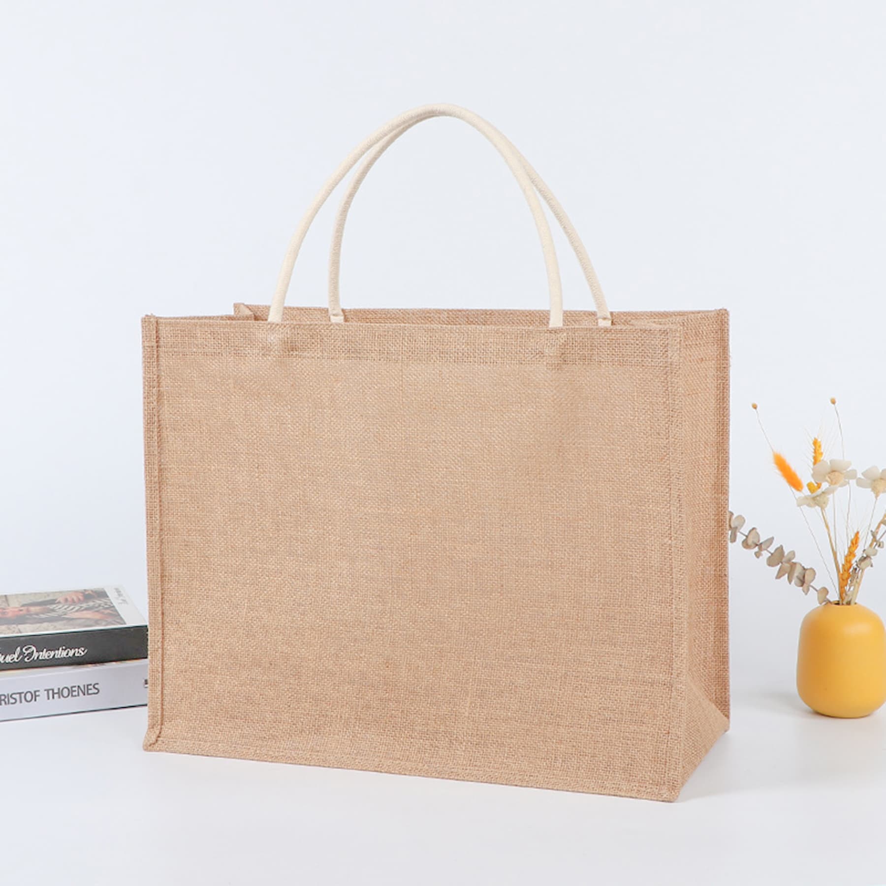 Jute Burlap Tote Bag with Handles thumbnail 7
