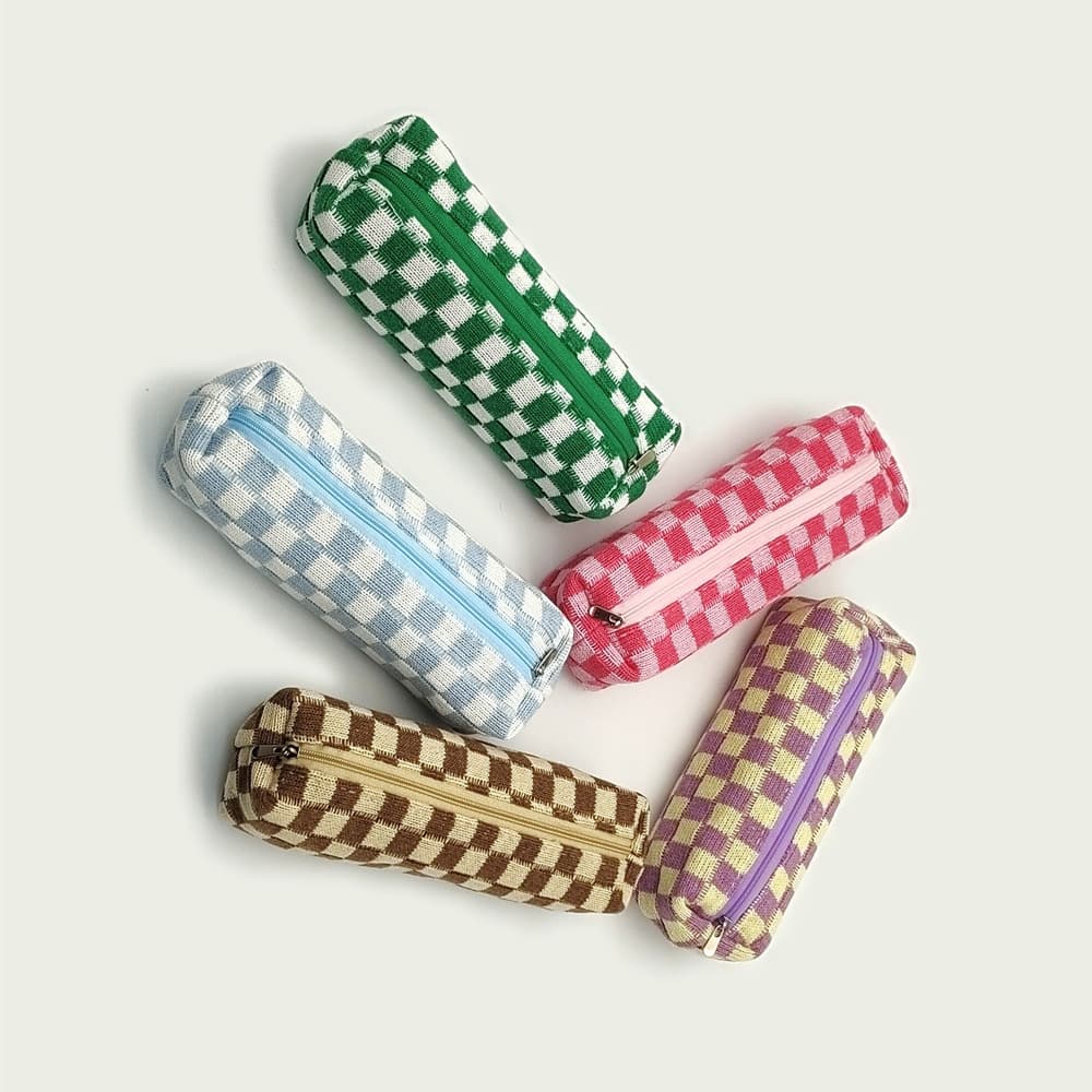 Knitted Plaid Pencil Pouch