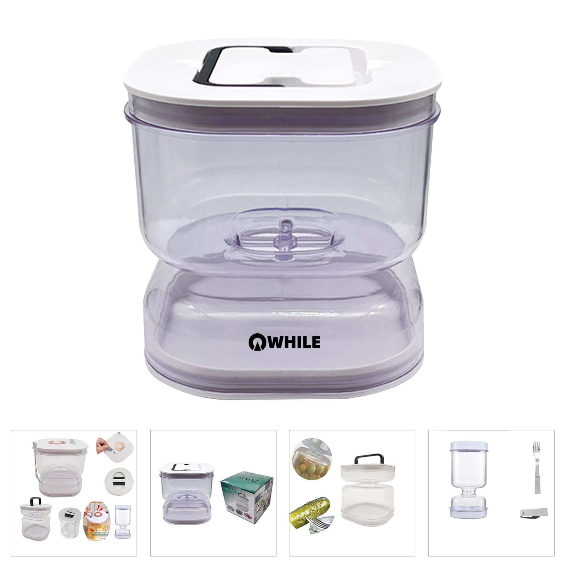 Pickle and Olive Hourglass Jar with Strainer Flip