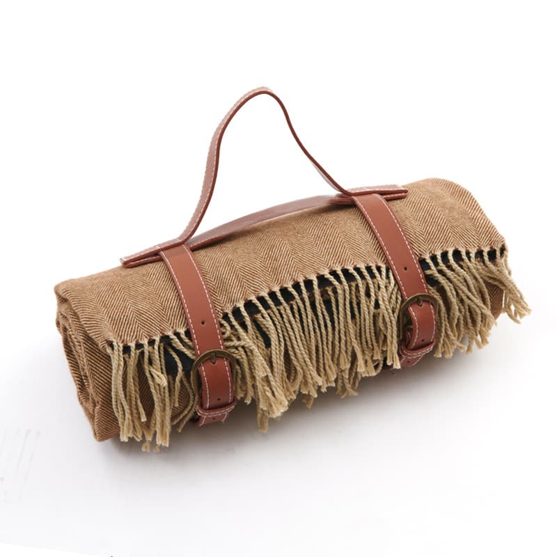 Moisture-Proof Thick Leather Strap Tassel Beach Mat