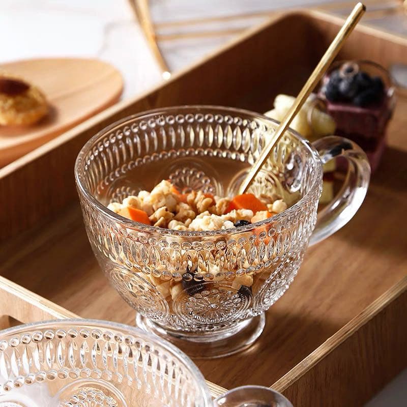 Glass Coffee Mugs Vintage Latte Clear Embossed Tea Cups thumbnail 2