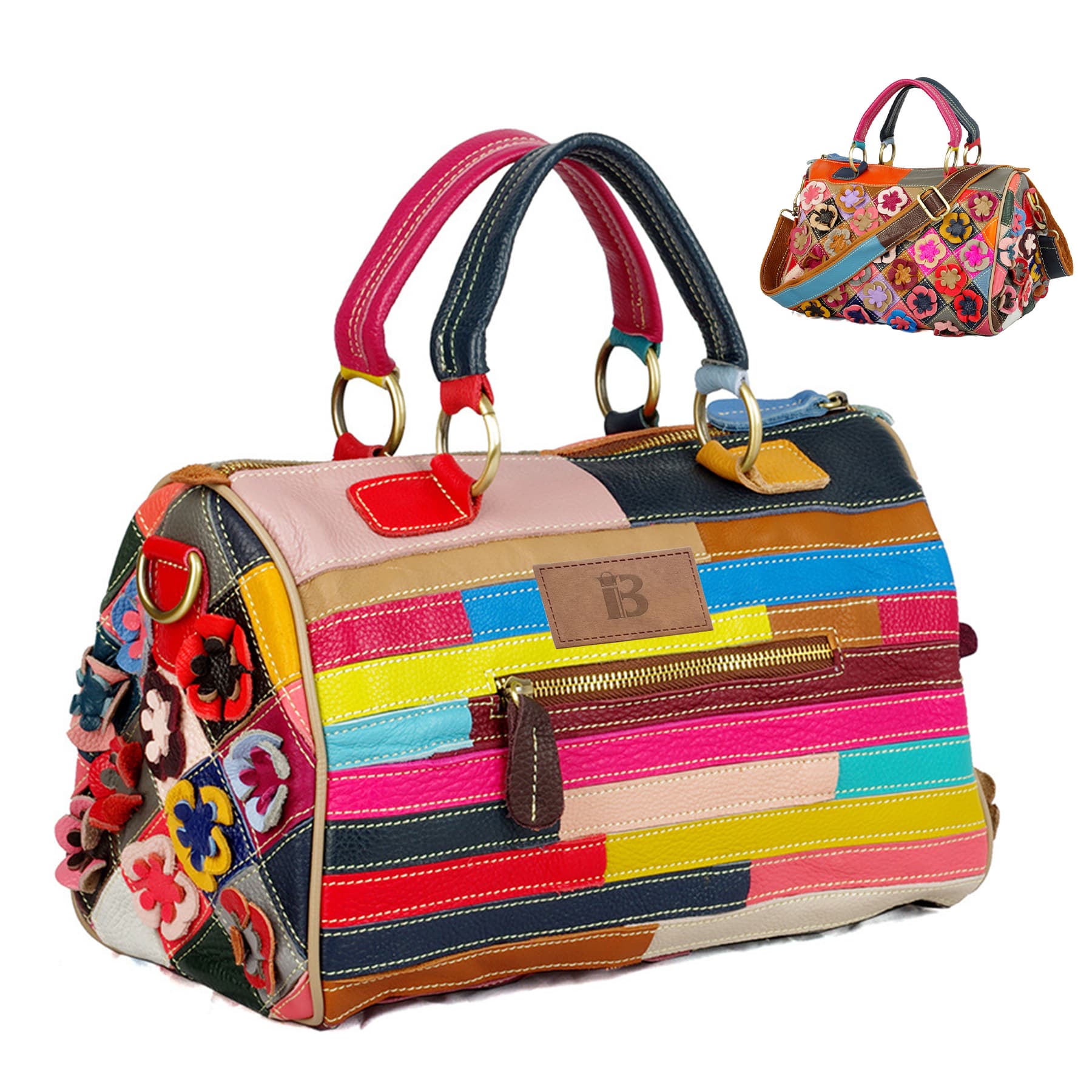 Genuine Leather Colorful floral shoulder cross-body bag thumbnail 4