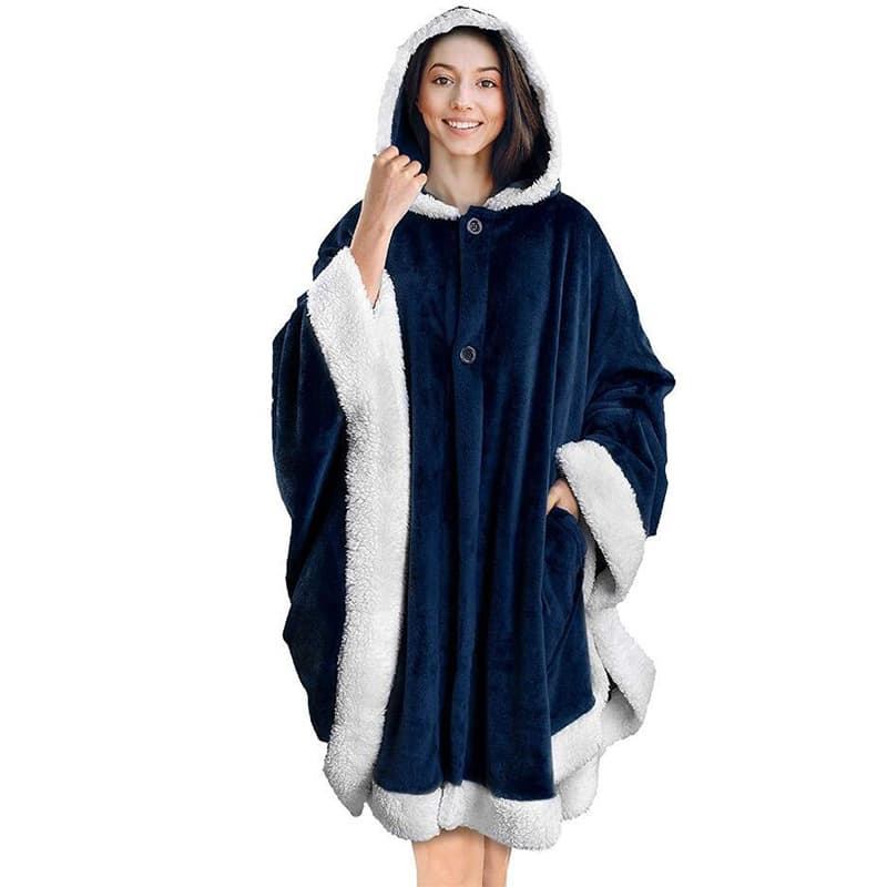 Poncho Hooded Blanket Wrap With Pockets Sherpa Fleece thumbnail 3