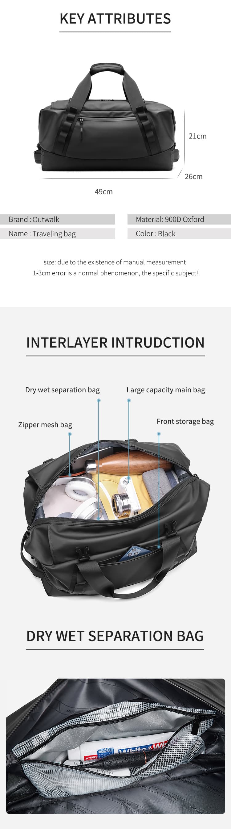 3 in 1 Oxford Travel Duffle Bag Backpack For Gym Sports thumbnail 6