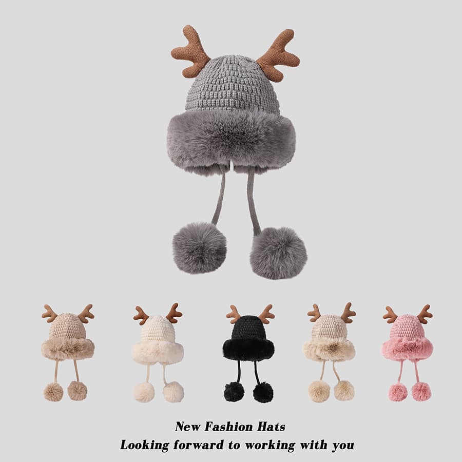 Women winter cover ear antler knit hat thumbnail 10