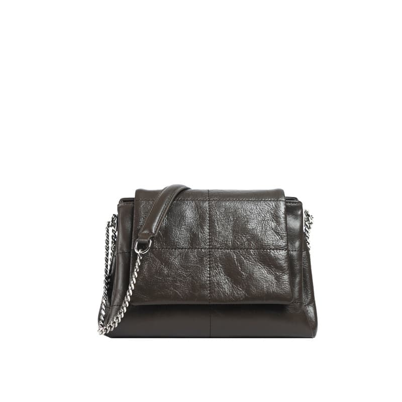 Genuine Leather Shoulder Tote bag with Hardware Chain thumbnail 2