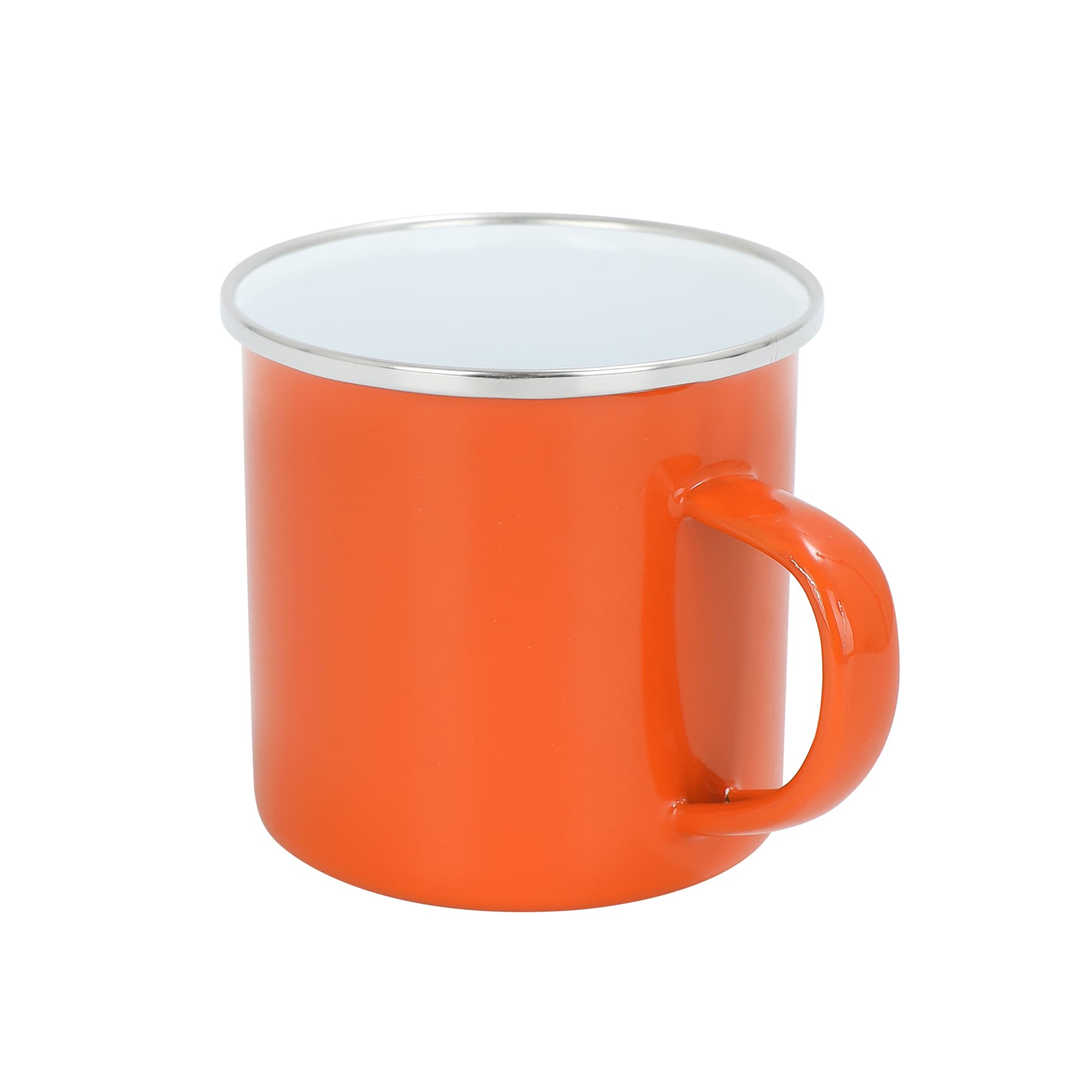 12Oz White Enamel Mug Silver Rim With Case