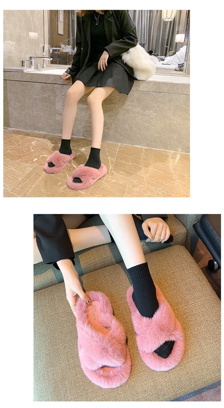 Fluffy Cross Band Slippers thumbnail 7