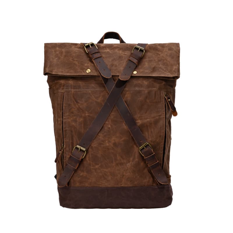 Vintage Canvas Leather Roll On Laptop Backpack Waterproof thumbnail 5