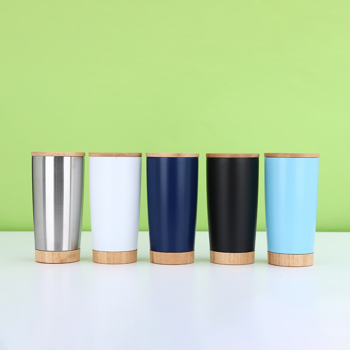 20 Oz Double Wall Thermal Cup With Bamboo Wooden Lid Base