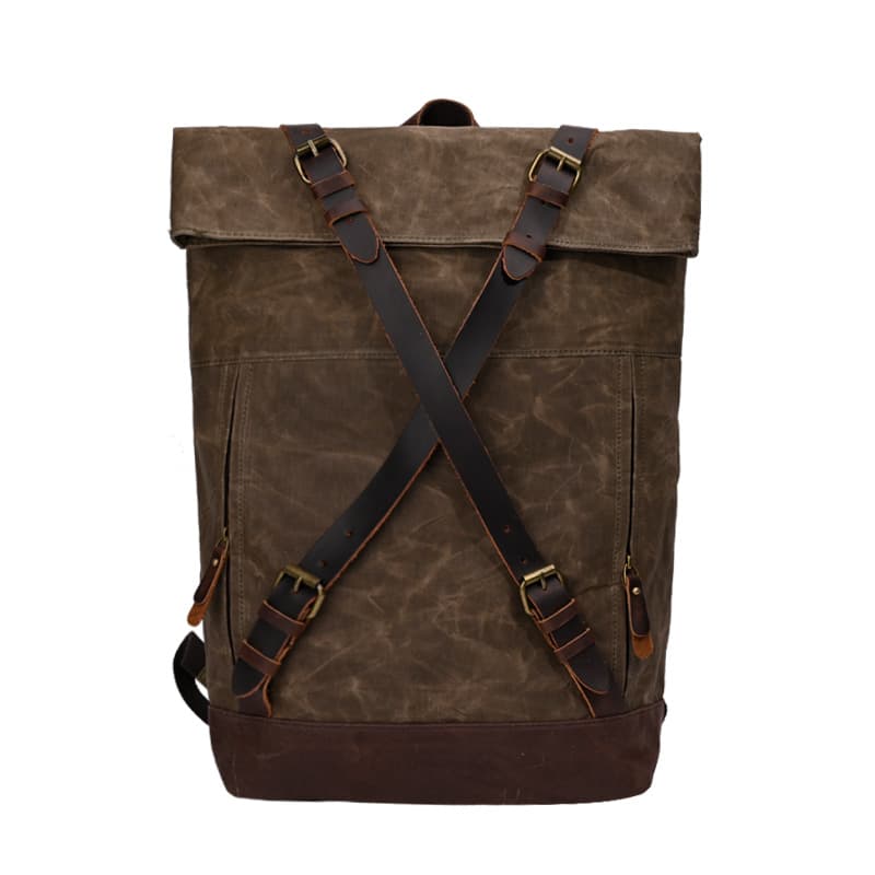 Vintage Canvas Leather Roll On Laptop Backpack Waterproof thumbnail 6