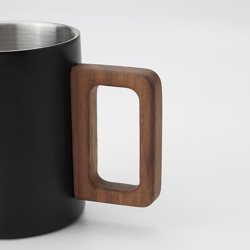 Double Wall Stainless Steel Mug With Walnut Wooden Handle thumbnail 3
