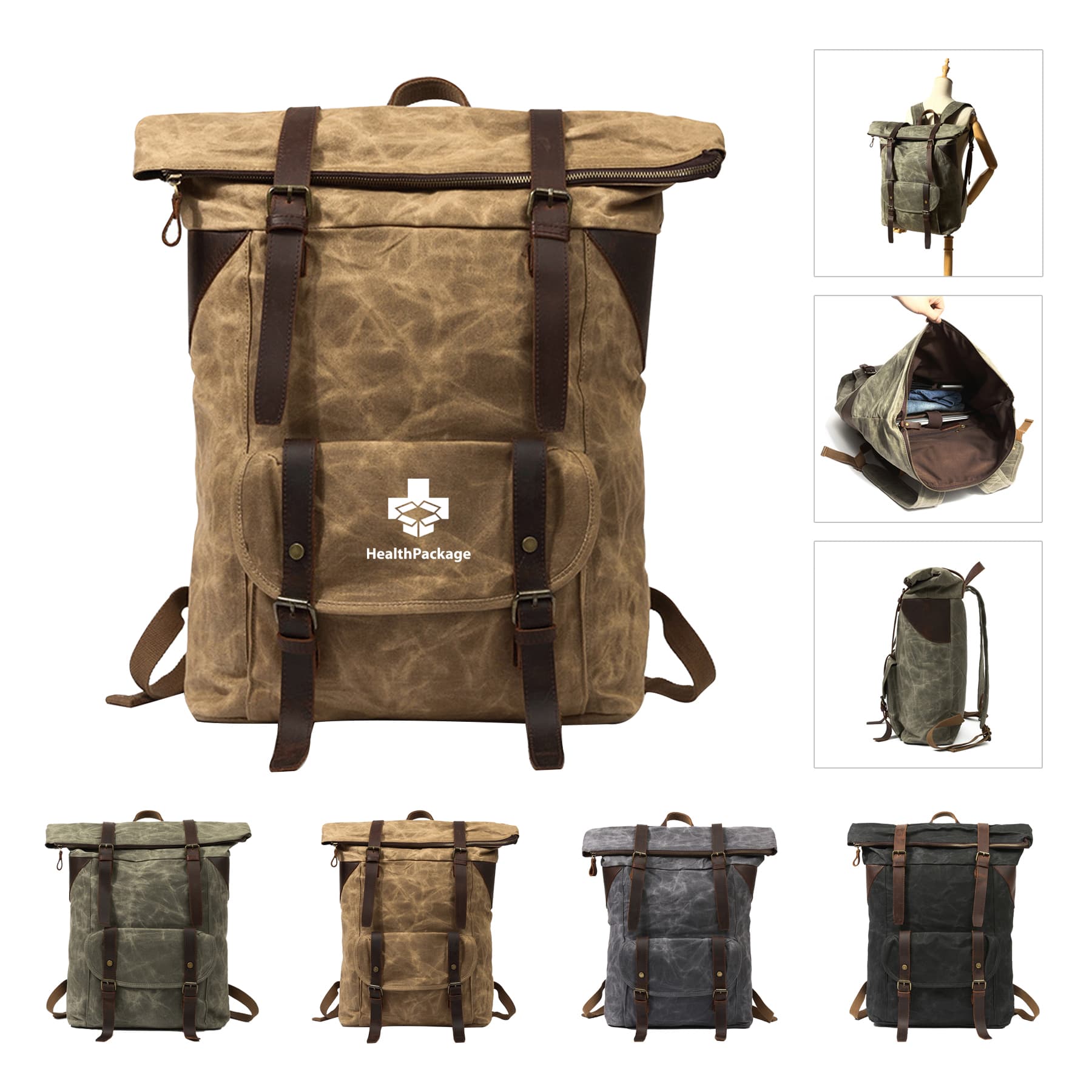 Waxed Canvas Shoulder Rucksack for Travel