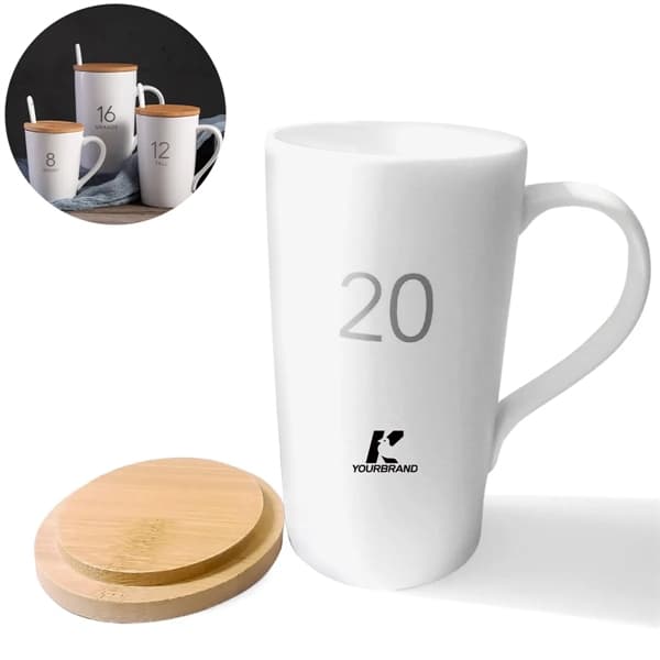 Custome ceramic office coffee mug with wood lid thumbnail 4