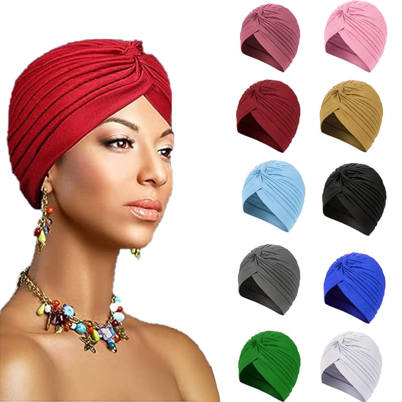 Stretch Turban Head Wrap Polyester Cap India thumbnail 5