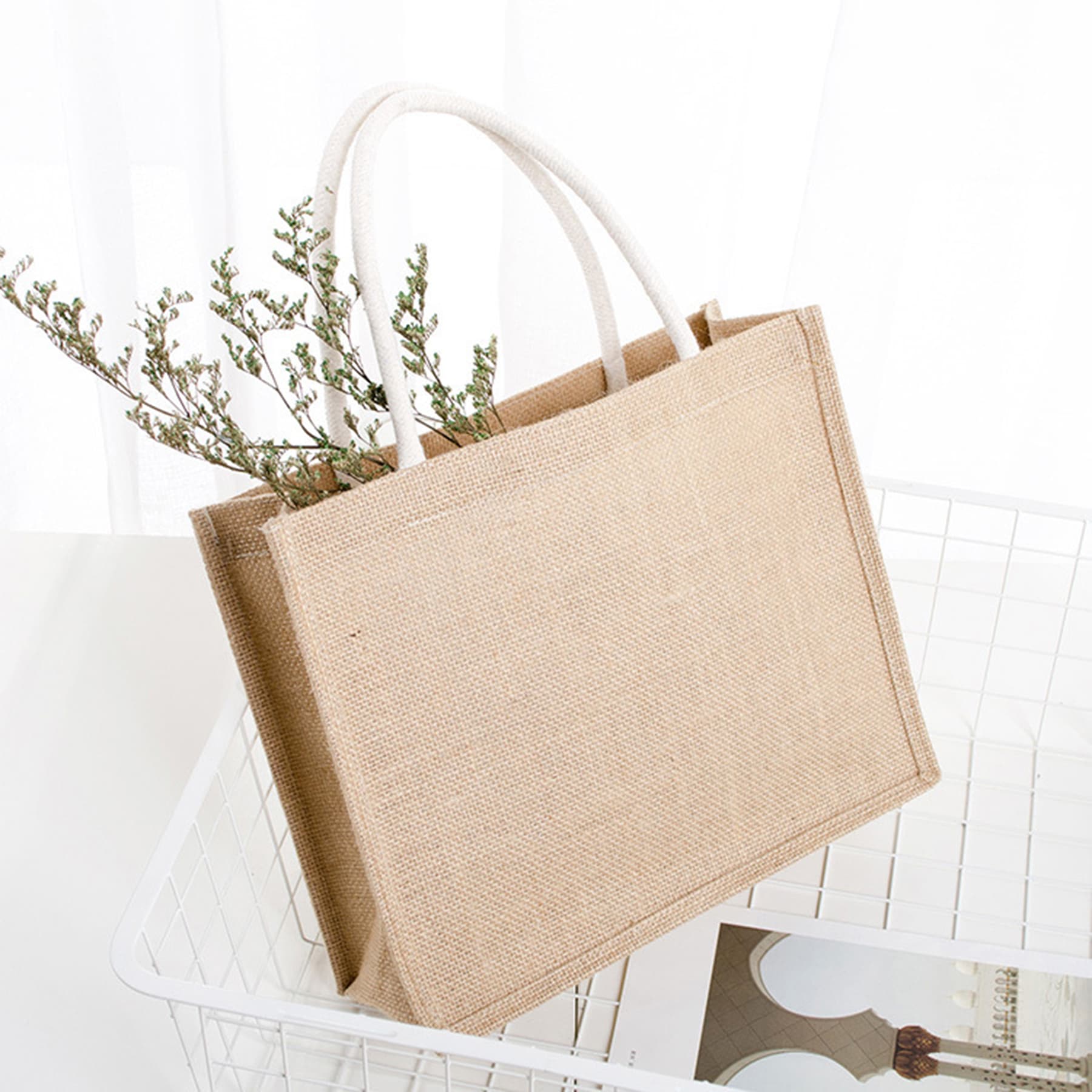Jute Burlap Tote Bag with Handles thumbnail 6