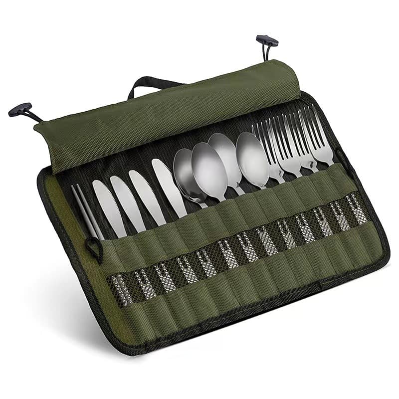 Roll Up Cutlery Storage Bag With Handle Utensil Not Included
