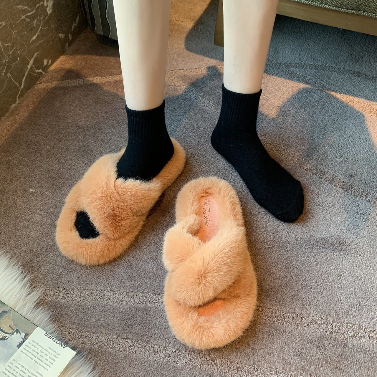 Fluffy Cross Band Slippers thumbnail 4