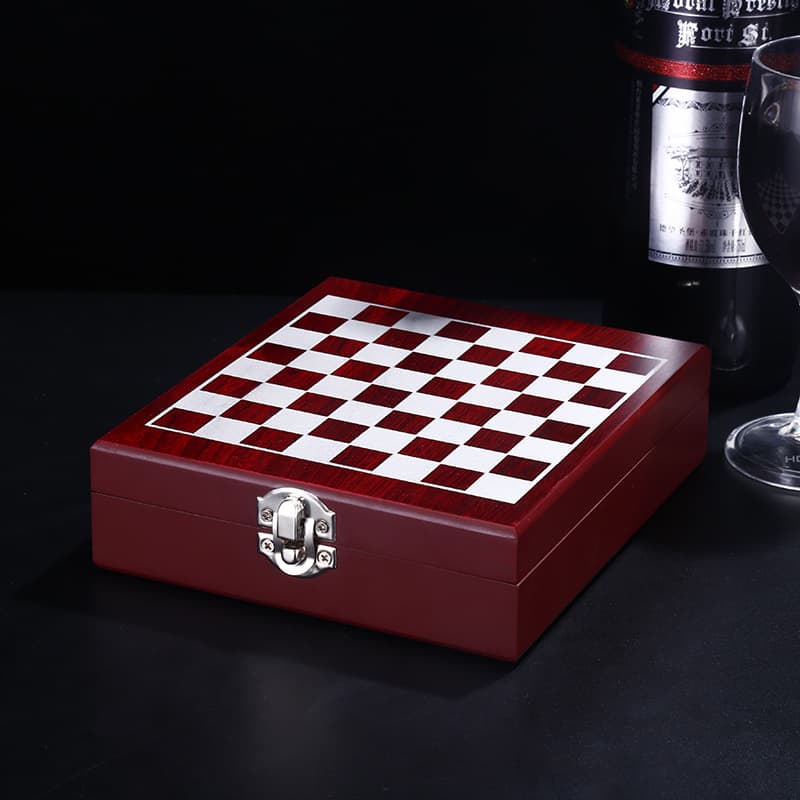 Black Wooden Box Wine Accessories With Chess Set thumbnail 4