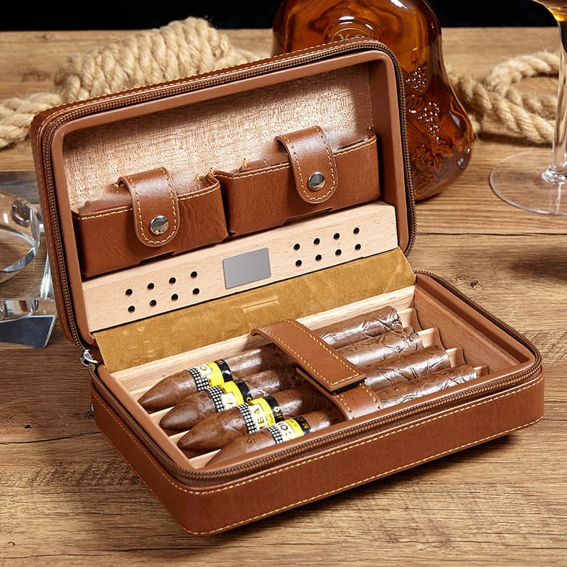4 Finger Portable Travel Leather Cigar Case thumbnail 4