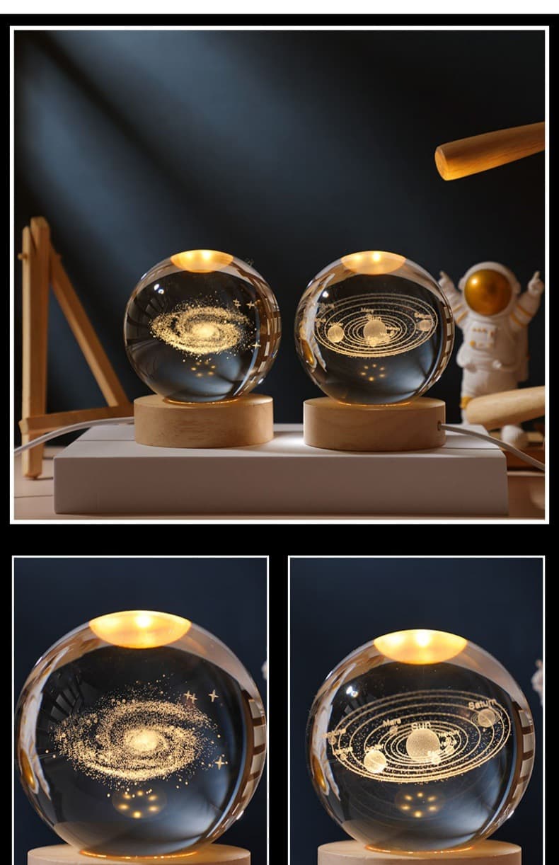 Wooden Luminous Base Crystal Ball Night Light Decoration