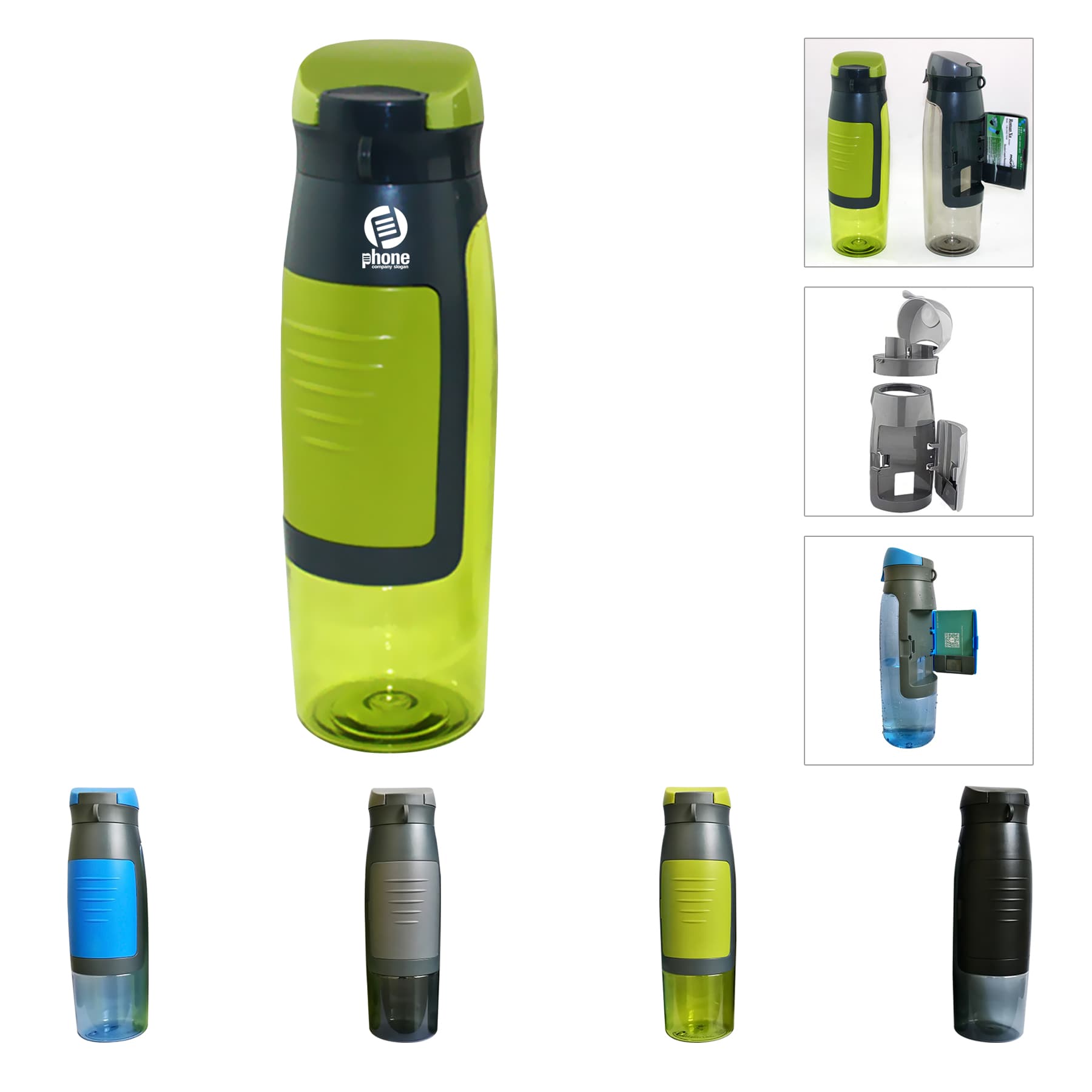 Water bottle with storage compartment, 25 oz, BPA free,
