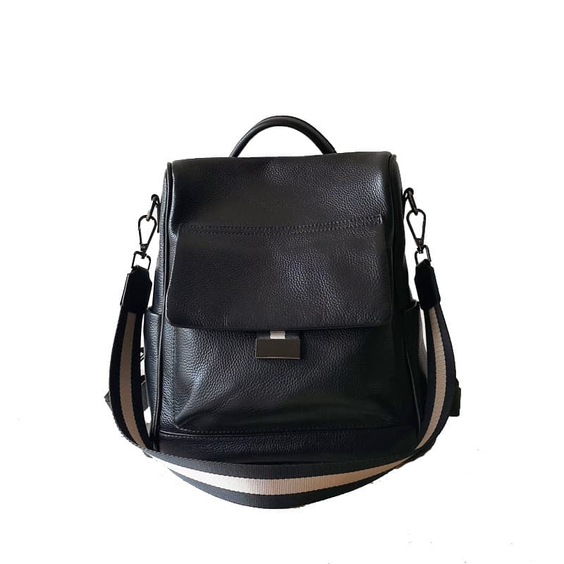 Black Genuine Leather Street-Style Backpack thumbnail 5