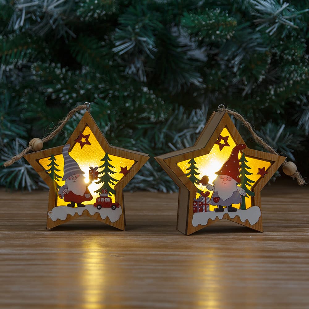 Christmas Wood Cutouts Pendants With Led Lights thumbnail 8