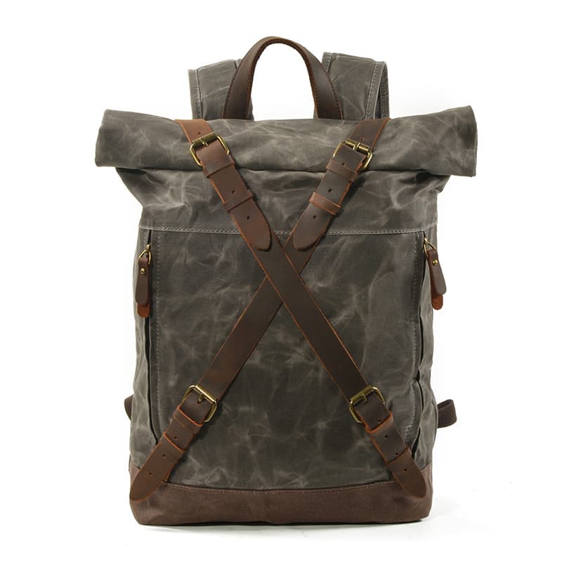 Vintage Waxed Canvas Cowhide Backpack thumbnail 4