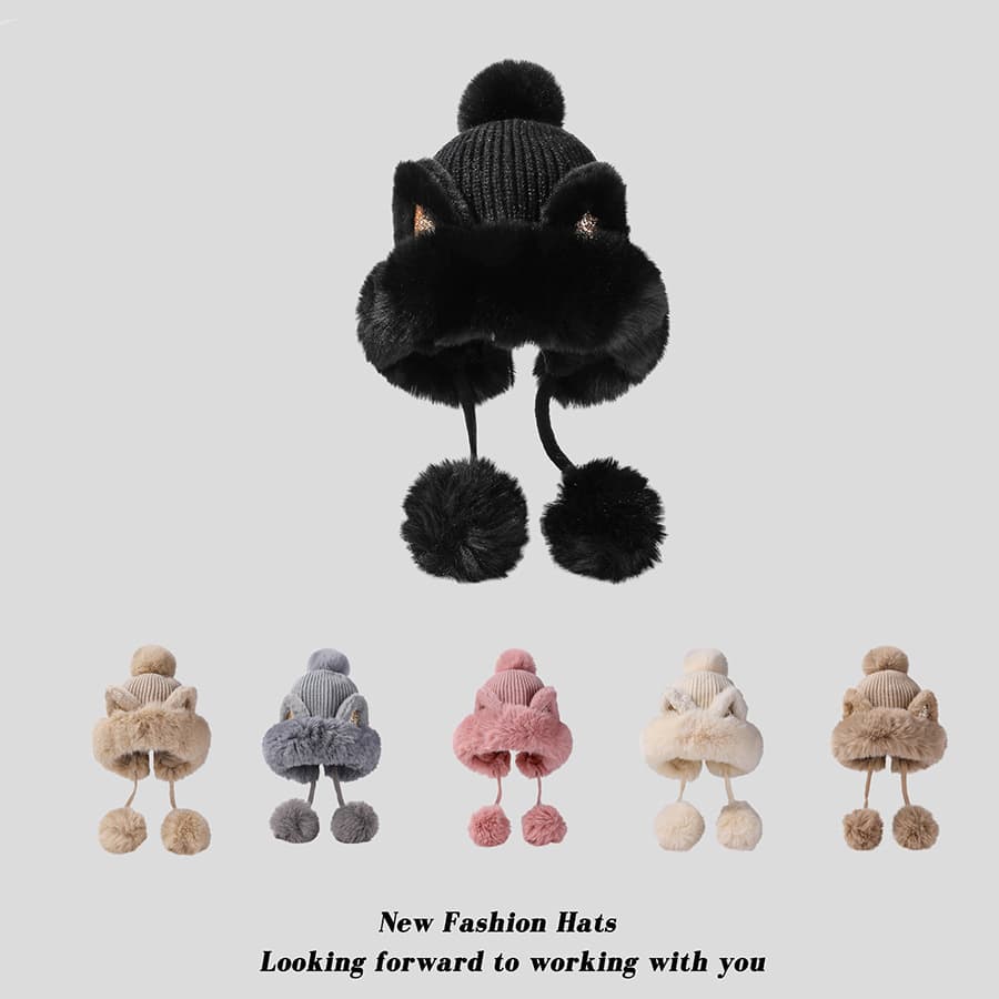 Women Winter Warm Cute Cat Ears Knitted Beanie Hat thumbnail 6