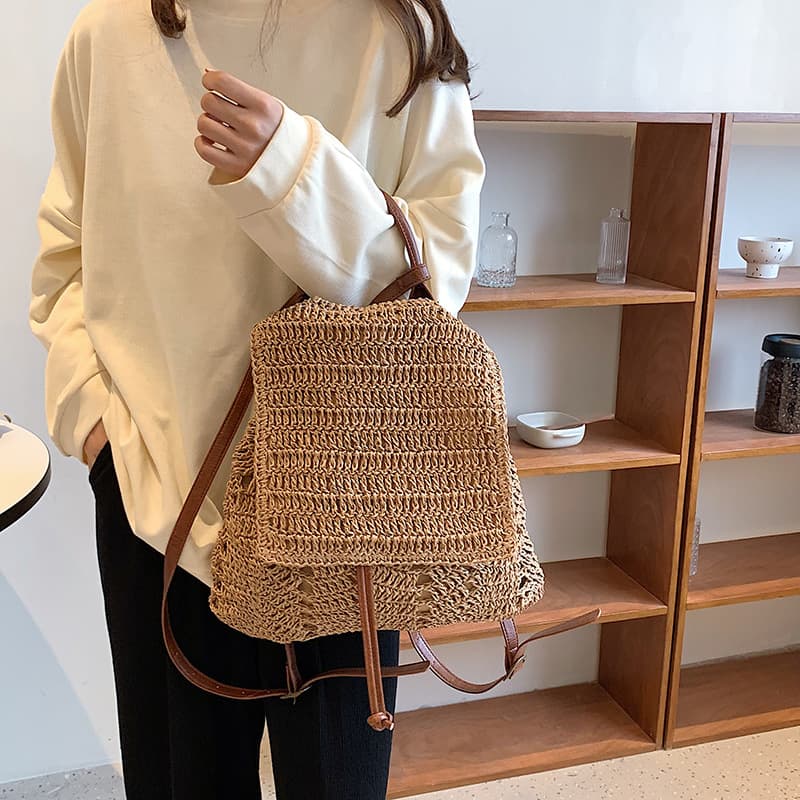 Jute Stylish woven beach backpack thumbnail 2