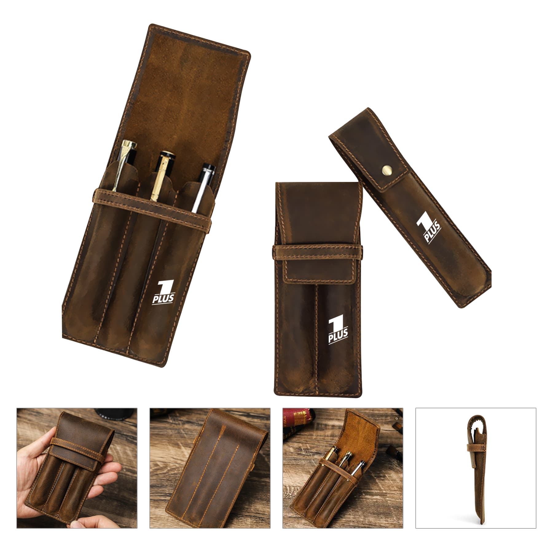 Genuine Leather Pen Case with Alloy Snap Buttom