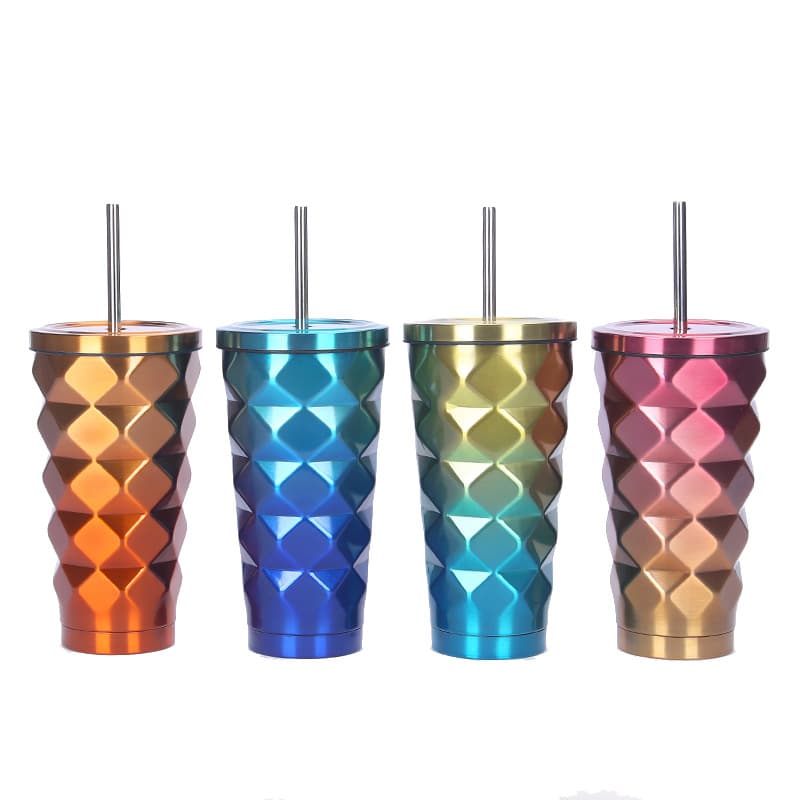 17 oz Stainless Steel Diamond Vacuum Cup with Lid Straw thumbnail 9