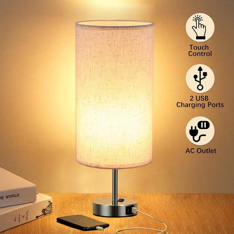 Three-Stage Touch Table Lamp With Circular Cloth Cover thumbnail 6