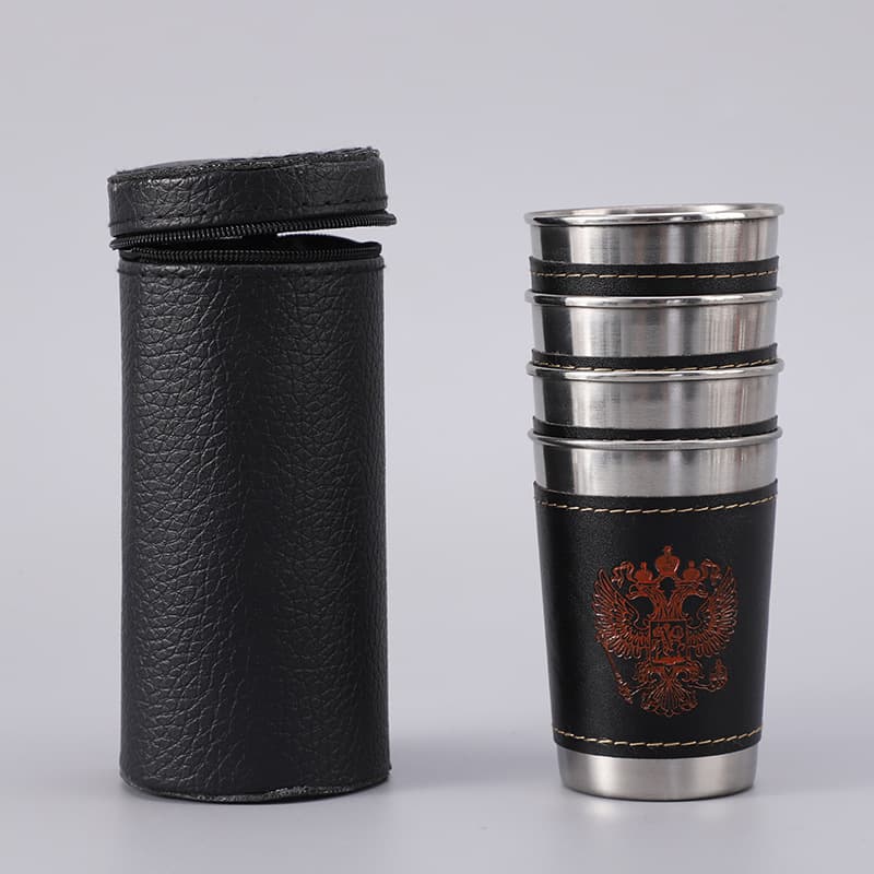 5.7oz Portable Stainless Steel Cups Set With Leather Cover thumbnail 7