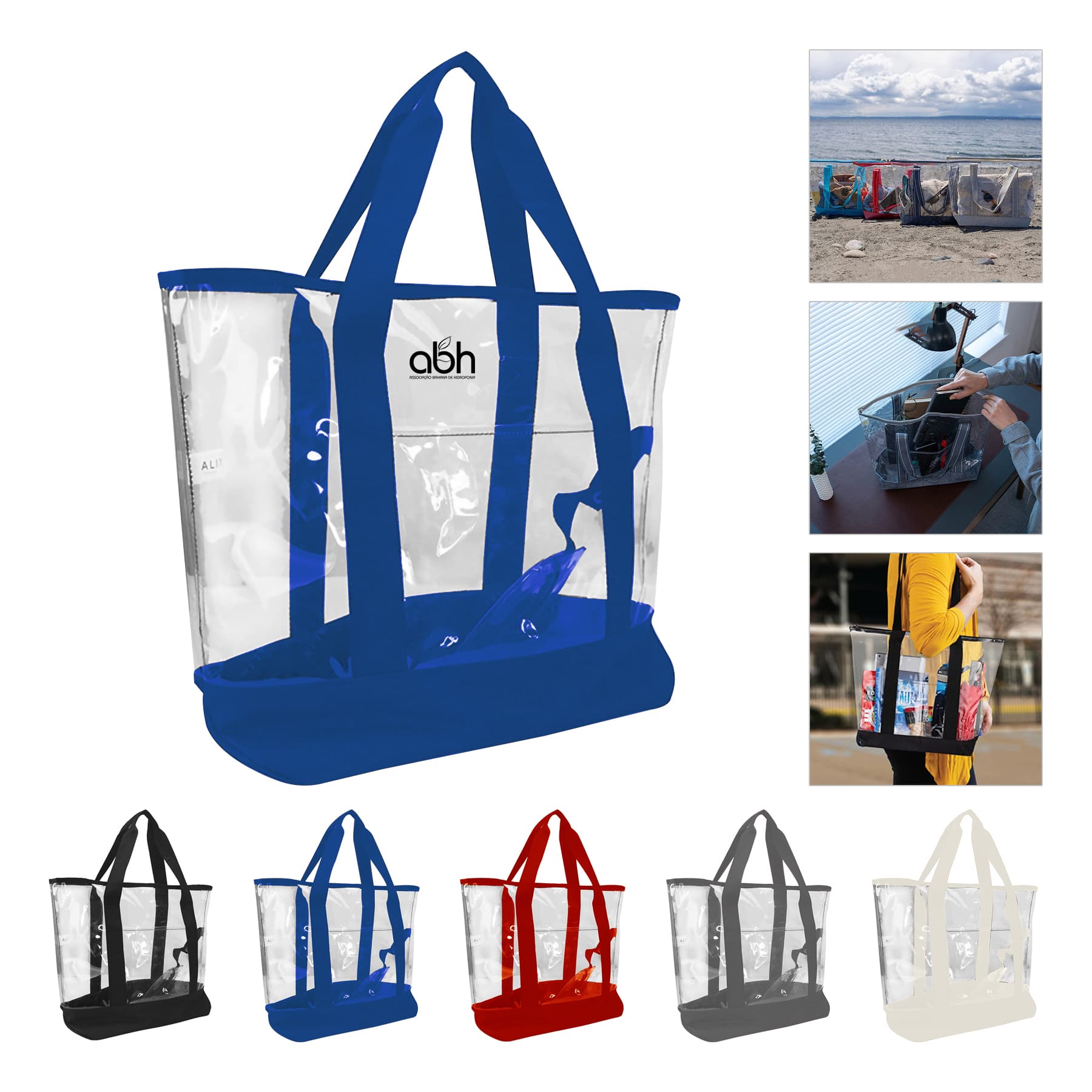 Custom Waterproof PVC Clear Beach Travel Zipper Tote Bag